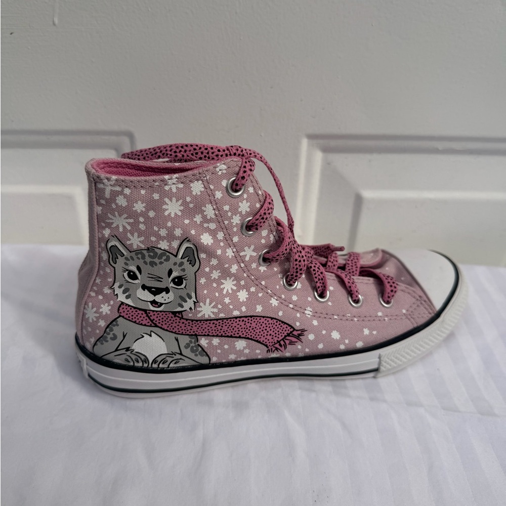 Converse Kids Pink High-Top Sneakers with Cat Design